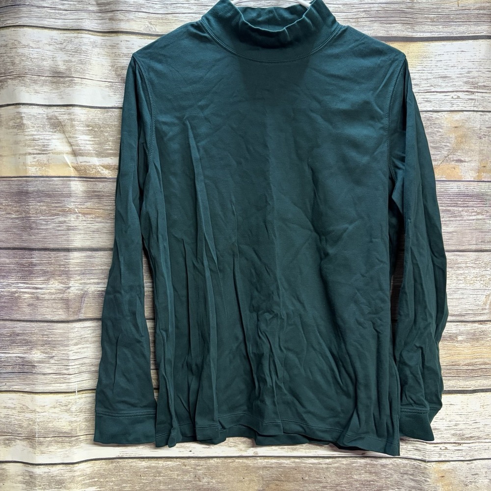 LL Bean Women's Large Mock Forest Green Turtleneck Pullover Cotton Quality
